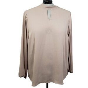 Torrid Georgette Blouse Taupe Women's Plus Size 3X Long Sleeve Mock Neck